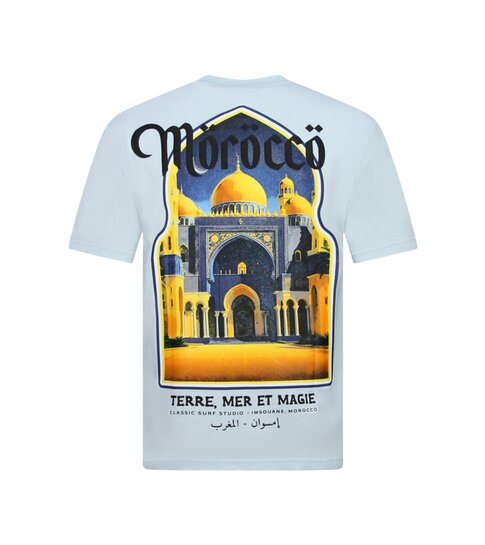 True Rise Marokko Heren Shirts  - T shirt Heren met Print - Heren Tshirt met Opdruk - 186-  Blauw