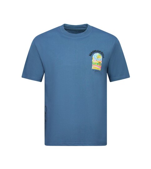 True Rise Heren Tshirt met Opdruk -  Oversized T shirt Heren  - Marrakech T shirt Heren met Print -1858- Blauw