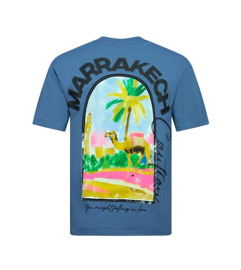 True Rise Heren Tshirt met Opdruk -  Oversized T shirt Heren  - Marrakech T shirt Heren met Print -1858- Blauw