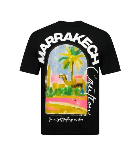 True Rise Oversized T shirt Heren  - Marrakech T shirt Heren met Print - Heren Tshirt met Opdruk -1858- Zwart