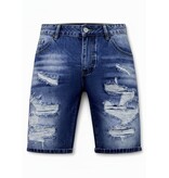Enos Korte Spijkerbroek met Gaten - Denim Short - 953NW - Blauw