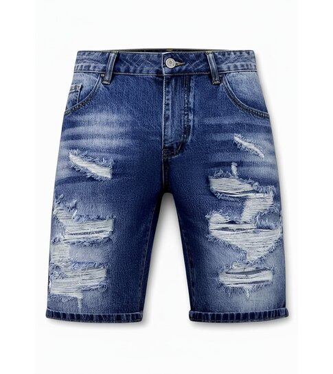 Enos Korte Spijkerbroek met Gaten - Denim Short - 953NW - Blauw