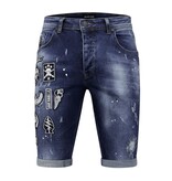 Local Fanatic Exclusive Korte Broek Heren Slim Fit met Patches - 1018 - Blauw