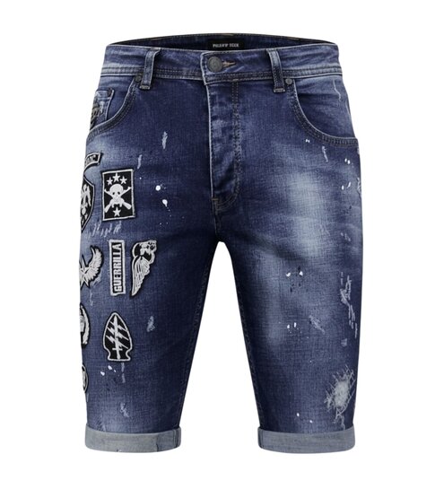 Local Fanatic Exclusive Korte Broek Heren Slim Fit met Patches - 1018 - Blauw