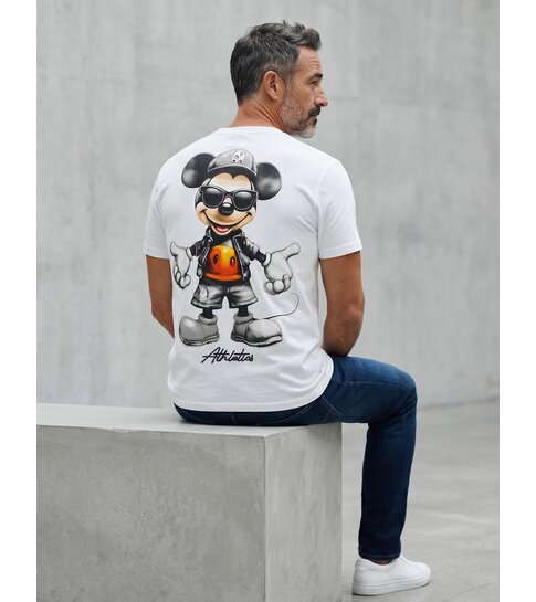 True Rise  T shirt Heren - T shirt Heren met Print Grappig - Heren Tshirt met Opdruk - Funny Shirt Mouse  -1975- Wit