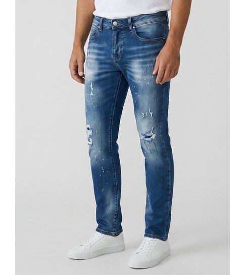 TRUE RISE Jeans Heren Slim Fit met Gaten - Spijkerbroek Heren Volwassenen -Stretch Jeans Heren -8228- Blauw