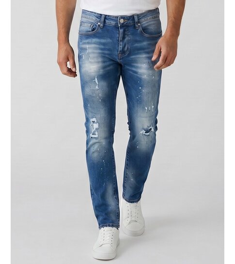 TRUE RISE Jeans Heren Slim Fit met Gaten - Spijkerbroek Heren Volwassenen -Stretch Jeans Heren -8228- Blauw