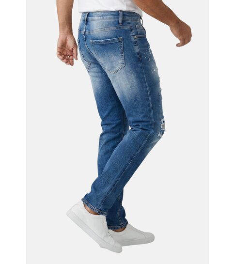 TRUE RISE Jeans Heren Slim Fit met Gaten - Spijkerbroek Heren Volwassenen -Stretch Jeans Heren -8228- Blauw