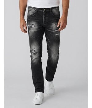 TRUE RISE Ripped Slim fit Heren Jeans - Spijkerbroek Heren Volwassenen -Stretch Jeans Heren -8383- Zwart