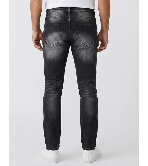 TRUE RISE Ripped Slim fit Heren Jeans - Spijkerbroek Heren Volwassenen -Stretch Jeans Heren -8383- Zwart