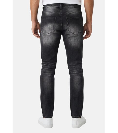 TRUE RISE Ripped Slim fit Heren Jeans - Spijkerbroek Heren Volwassenen -Stretch Jeans Heren -8383- Zwart