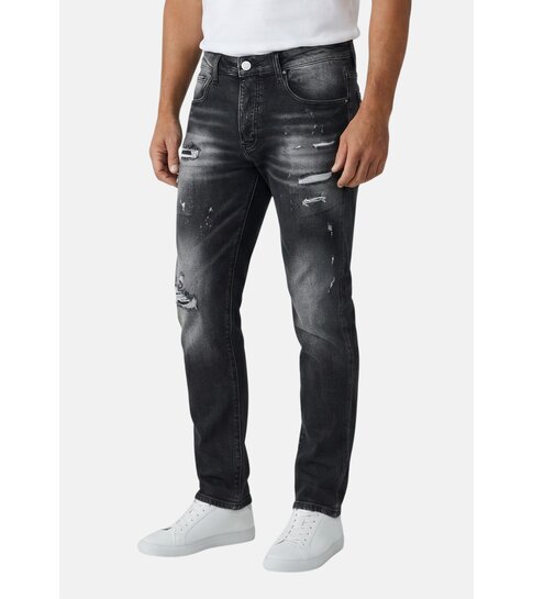 TRUE RISE Ripped Slim fit Heren Jeans - Spijkerbroek Heren Volwassenen -Stretch Jeans Heren -8383- Zwart