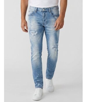 TRUE RISE Gescheurde Jeans Heren Slim Fit - Spijkerbroek Heren Volwassenen -Stretch Jeans Heren -8409- Licht Blauw
