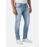 TRUE RISE Gescheurde Jeans Heren Slim Fit - Spijkerbroek Heren Volwassenen -Stretch Jeans Heren -8409- Licht Blauw