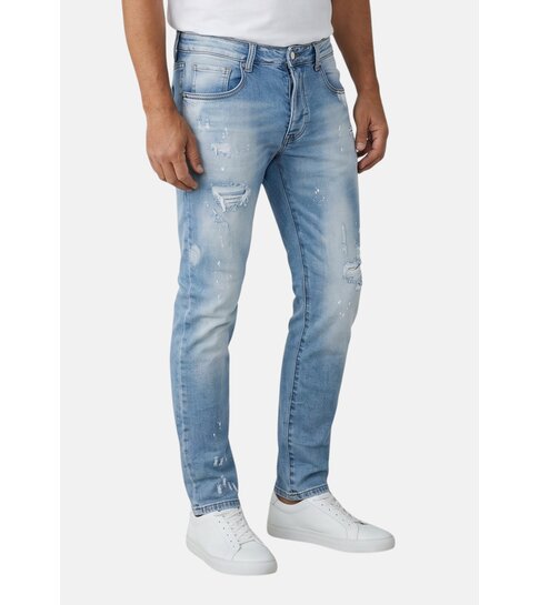 TRUE RISE Gescheurde Jeans Heren Slim Fit - Spijkerbroek Heren Volwassenen -Stretch Jeans Heren -8409- Licht Blauw