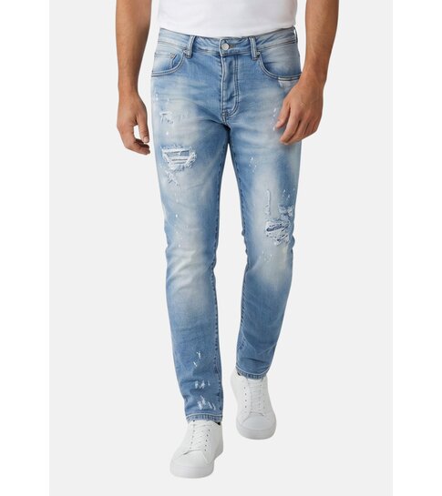 TRUE RISE Gescheurde Jeans Heren Slim Fit - Spijkerbroek Heren Volwassenen -Stretch Jeans Heren -8409- Licht Blauw