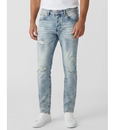 TRUE RISE Spijkerbroek met Gaten Heren Stretch Slim Fit Jeans  - Spijkerbroek Heren Volwassenen  -8311- Blauw
