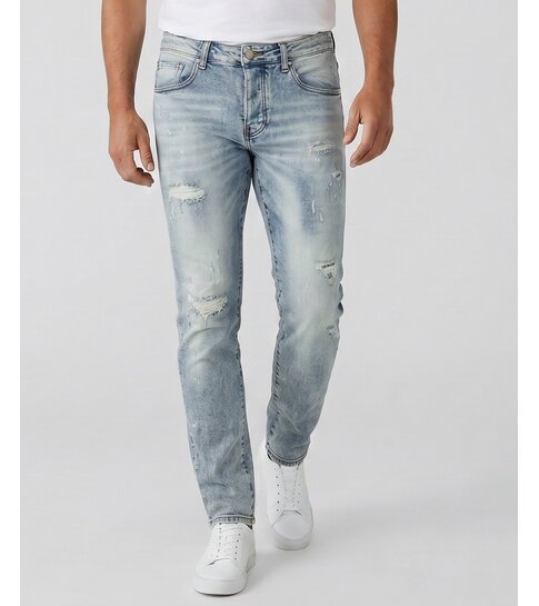 TRUE RISE Spijkerbroek met Gaten Heren Stretch Slim Fit Jeans  - Spijkerbroek Heren Volwassenen  -8311- Blauw