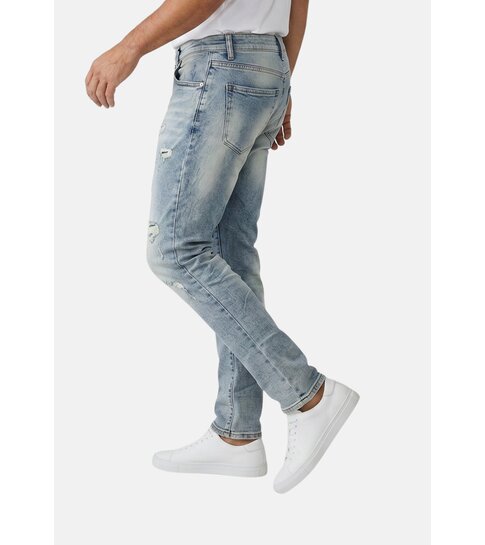 TRUE RISE Spijkerbroek met Gaten Heren Stretch Slim Fit Jeans  - Spijkerbroek Heren Volwassenen  -8311- Blauw