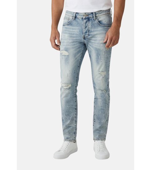 TRUE RISE Spijkerbroek met Gaten Heren Stretch Slim Fit Jeans  - Spijkerbroek Heren Volwassenen  -8311- Blauw