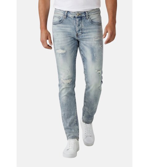 TRUE RISE Spijkerbroek met Gaten Heren Stretch Slim Fit Jeans  - Spijkerbroek Heren Volwassenen  -8311- Blauw