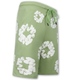 True Rise Bloemen Print  Zomerset Heren - Bloemen Pak met Short Heren Twinset -1770 -Groen