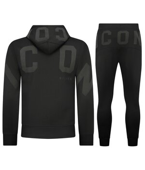 True Rise ICON Hoodie Joggingpak Heren - Trainingspak Heren - Huispak Heren Volwassenen - 6152 - Zwart