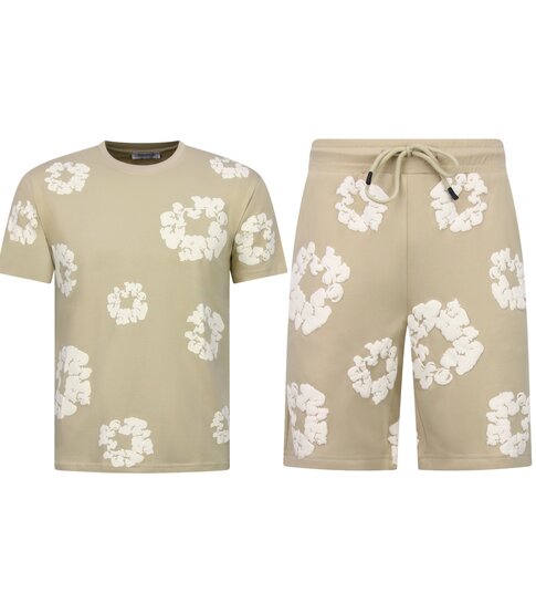 True Rise Bloemen Print  Zomerset Heren - Bloemen Pak met Short Heren Twinset -1770 - Bruin