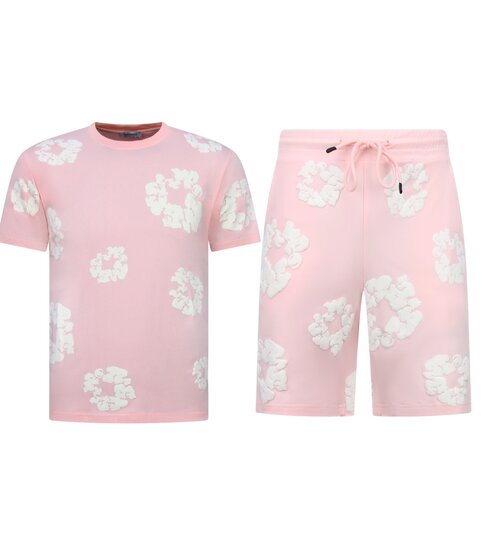 ENOS Bloemen Print  Zomerset Heren - Bloemen Pak met Short Heren Twinset -1770 - Roze