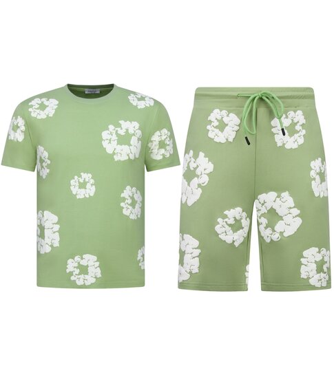 True Rise Bloemen Print  Zomerset Heren - Bloemen Pak met Short Heren Twinset -1770 -Groen