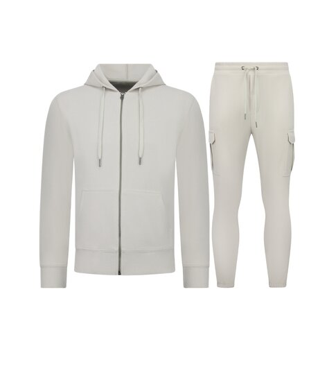 ENOS Casual Oversized Ribbed  Tweedelige Set - Trainingspak Heren - Joggingpak Heren Volwassenen - 7920- Beige