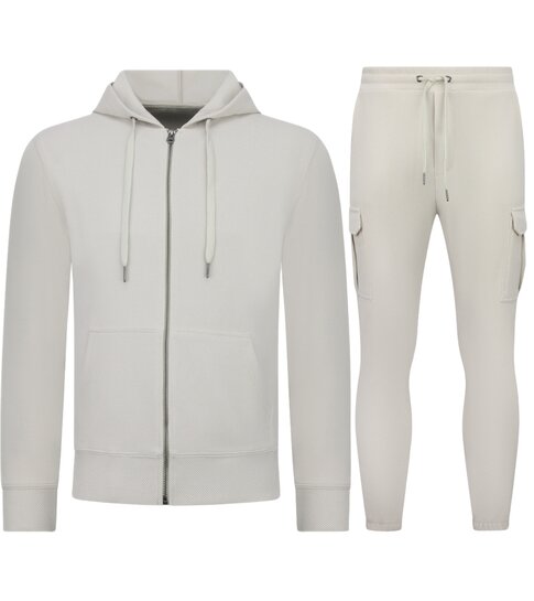 ENOS Casual Oversized Ribbed  Tweedelige Set - Trainingspak Heren - Joggingpak Heren Volwassenen - 7920- Beige