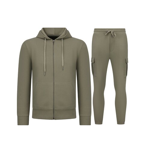 ENOS Casual Oversized Ribbed Joggingpak Heren Volwassenen - Trainingspak Heren - Nette Tweedelige Set - 7920- Bruin