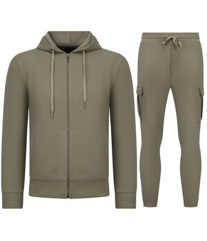ENOS Casual Oversized Ribbed Joggingpak Heren Volwassenen - Trainingspak Heren - Nette Tweedelige Set - 7920- Bruin