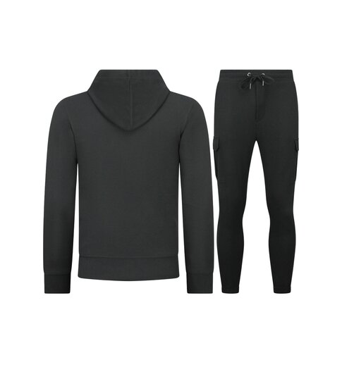 ENOS Casual Oversized Ribbed Trainingspak Heren - Joggingpak Heren Volwassenen - Nette Tweedelige Set - 7920- Zwart