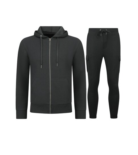 ENOS Casual Oversized Ribbed Trainingspak Heren - Joggingpak Heren Volwassenen - Nette Tweedelige Set - 7920- Zwart