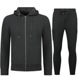 ENOS Casual Oversized Ribbed Trainingspak Heren - Joggingpak Heren Volwassenen - Nette Tweedelige Set - 7920- Zwart
