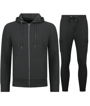 ENOS Casual Oversized Ribbed Trainingspak Heren - Joggingpak Heren Volwassenen - Nette Tweedelige Set - 7920- Zwart