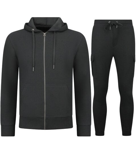 ENOS Casual Oversized Ribbed Trainingspak Heren - Joggingpak Heren Volwassenen - Nette Tweedelige Set - 7920- Zwart