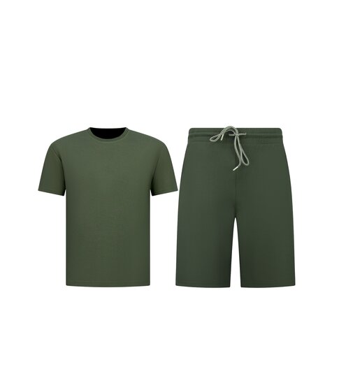 ENOS Oversized  Shirt met Korte Shorts - Zomerset Heren - Two Piece Setje - Co ord Set - 918 - Army Groen