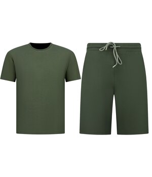 ENOS Oversized  Shirt met Korte Shorts - Zomerset Heren - Two Piece Setje - Co ord Set - 918 - Army Groen
