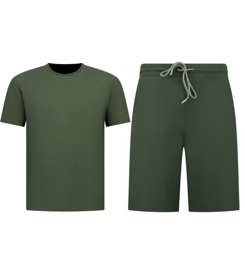 ENOS Oversized  Shirt met Korte Shorts - Zomerset Heren - Two Piece Setje - Co ord Set - 918 - Army Groen