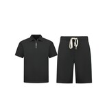 ENOS Zomerset Heren - Ribbed  Oversized  Polo Shirt en Korte Broek - Combisets - Co ord Set - F-5827 - Zwart