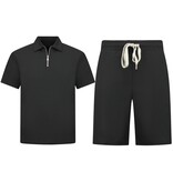 ENOS Zomerset Heren - Ribbed  Oversized  Polo Shirt en Korte Broek - Combisets - Co ord Set - F-5827 - Zwart