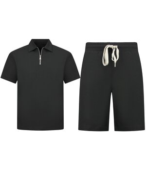 ENOS Zomerset Heren - Ribbed  Oversized  Polo Shirt en Korte Broek - Combisets - Co ord Set - F-5827 - Zwart