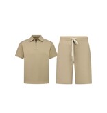 ENOS Zomerset Heren - Ribbed  Oversized  Polo Shirt en Korte Broek - Combisets - Co ord Set - F-5827 - Bruin