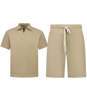 ENOS Zomerset Heren - Ribbed  Oversized  Polo Shirt en Korte Broek - Combisets - Co ord Set - F-5827 - Bruin