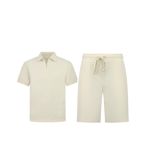 ENOS Zomerset Heren - Ribbed  Oversized  Polo Shirt en Korte Broek - Combisets - Co ord Set - F-5827 - Beige