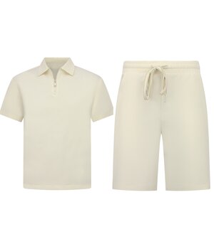 ENOS Zomerset Heren - Ribbed  Oversized  Polo Shirt en Korte Broek - Combisets - Co ord Set - F-5827 - Beige