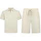 Zomerset Heren - Ribbed  Oversized  Polo Shirt en Korte Broek - Combisets - Co ord Set - F-5827 - Beige